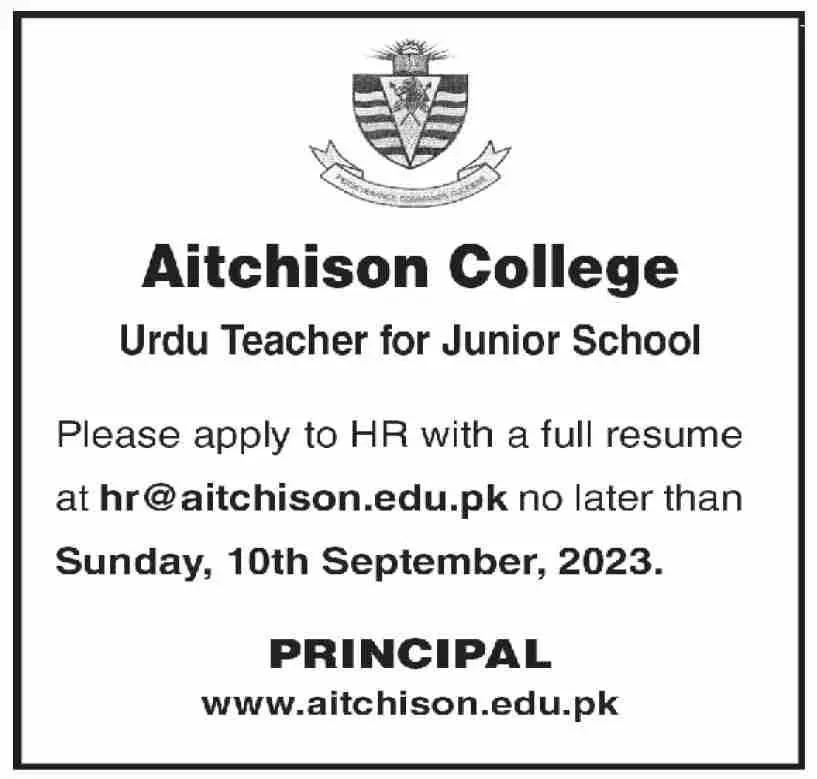 Aitchison College Jobs 2023 for teachers