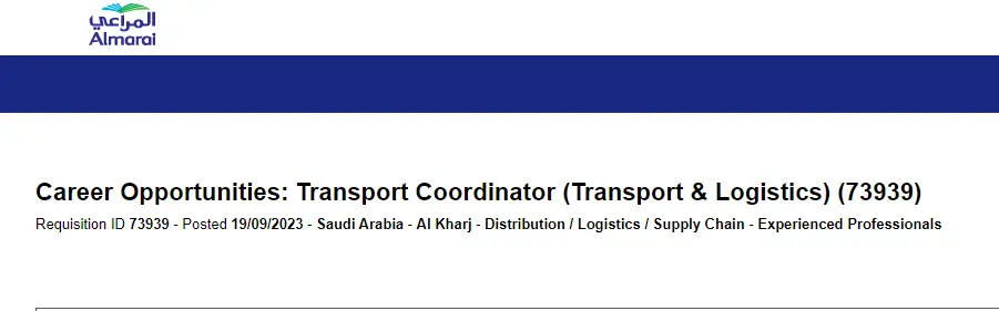 Almarai Saudi Arabia Jobs 2023 - Join as Transport Coordinator