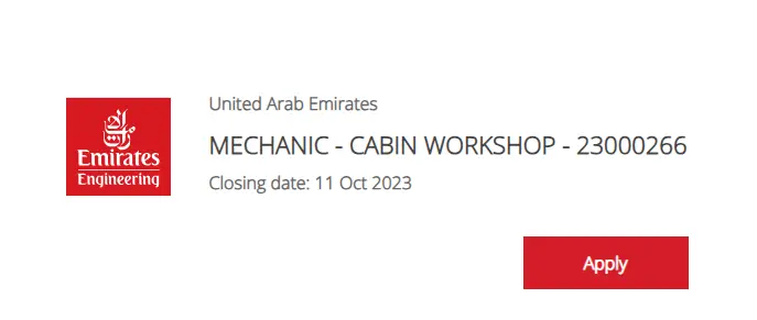 Emirates Airline Mechanic Cabin Workshop Jobs 2023 - Emirates Jobs in Dubai