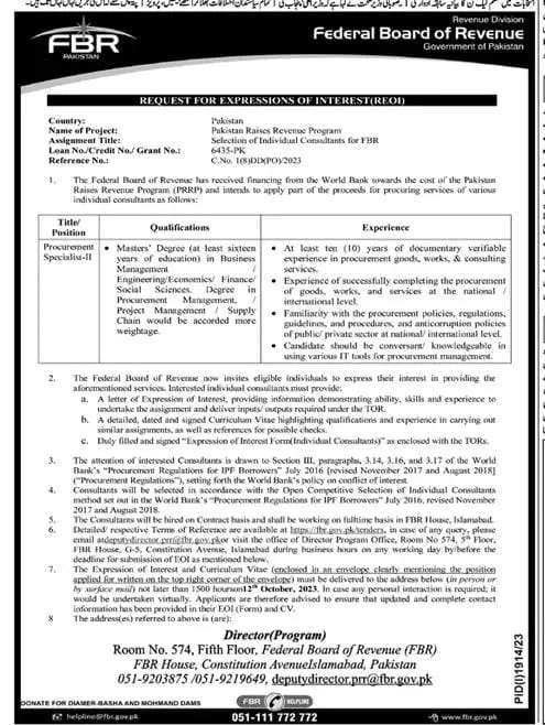 Federal Board of Revenue FBR Jobs 2023