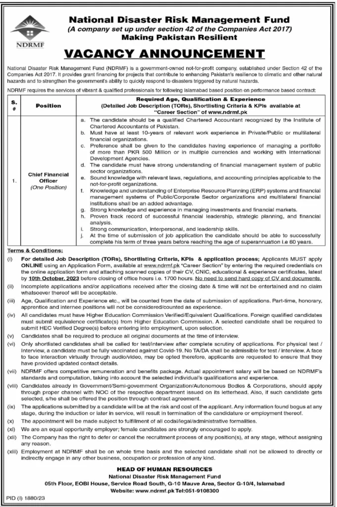 NDRMF Jobs 2023 at National Disaster Risk Management Fund