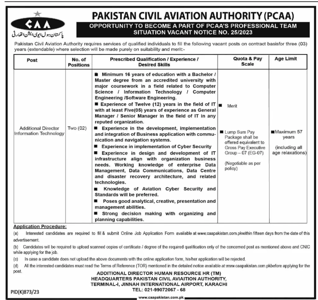 Pakistan Civil Aviation Authority PCAA Jobs 2023