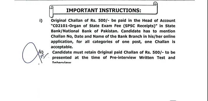 SPSC Jobs Challan Form Download