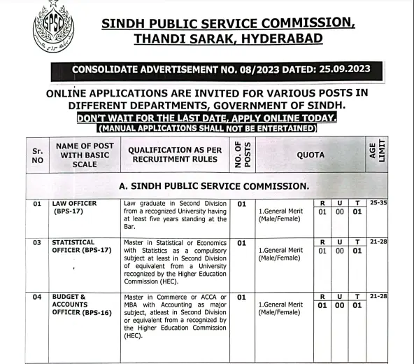 Sindh Public Service Commission SPSC Jobs 2023 Apply Online