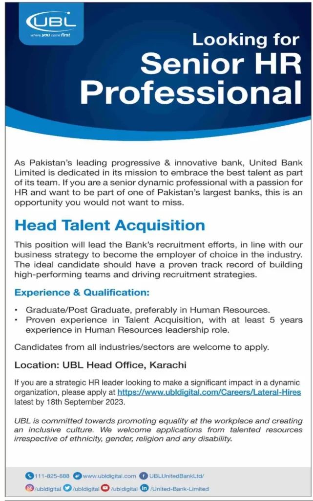 United Bank Limited UBL Jobs 2023