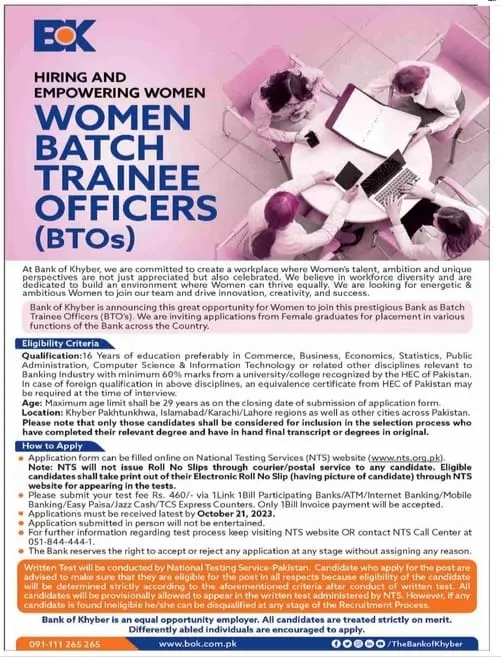 BOK Women Batch Trainee Officers BTOs NTS Jobs 2023